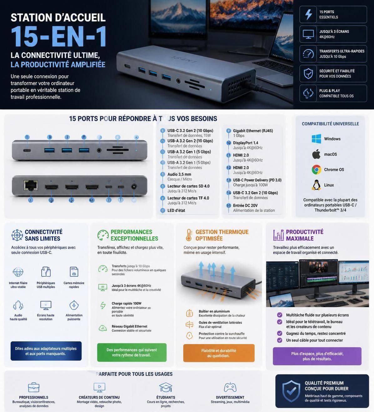 découvrez comment j'ai révolutionné mon installation pc avec une station d'accueil 15-en-1, offrant bien plus que de simples ports supplémentaires pour une productivité optimale.