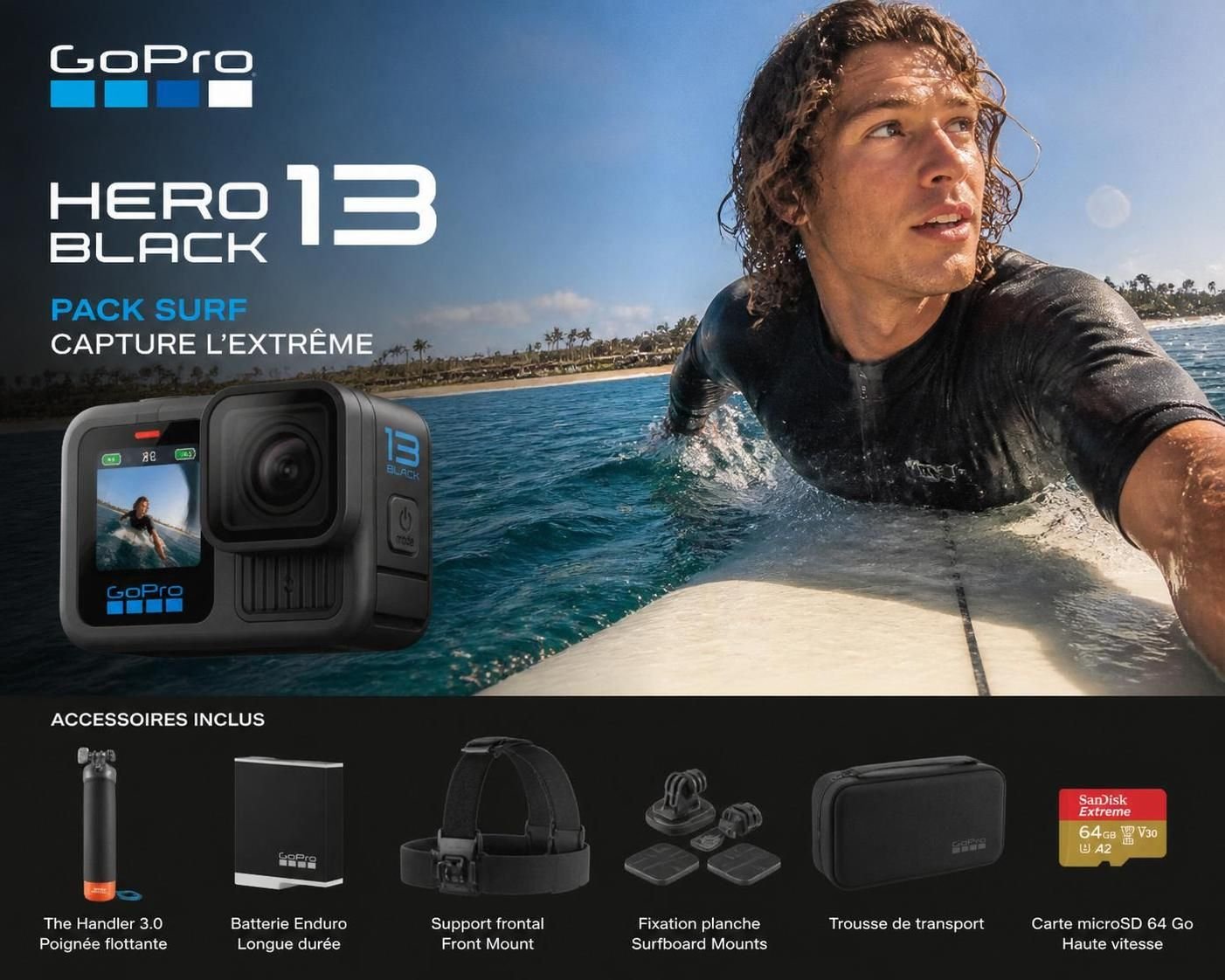 profitez de 100 $ de réduction sur le pack gopro hero13 black, l'outil parfait pour capturer et revivre toutes vos aventures estivales en haute qualité.