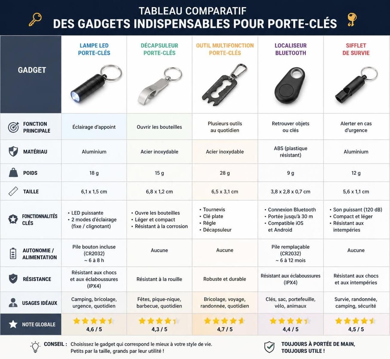 découvrez les gadgets indispensables à glisser à votre porte-clés au quotidien et profitez de leurs nombreux avantages pour faciliter votre vie de tous les jours.