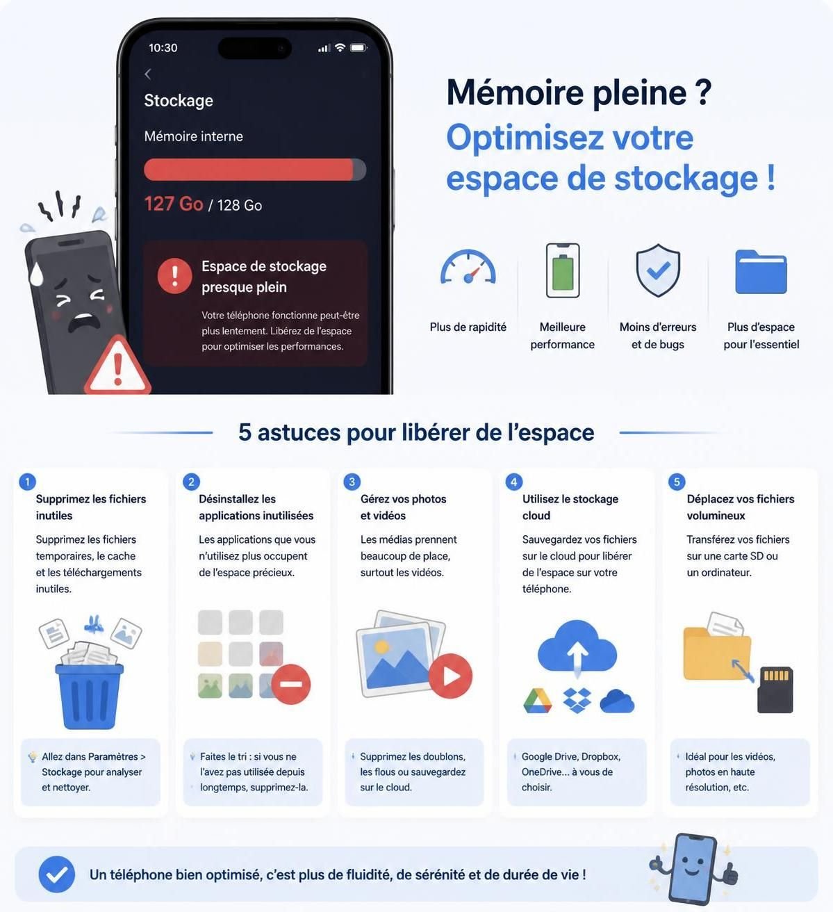 découvrez comment optimiser votre espace de stockage smartphone sans frais inutiles grâce à une solution plus efficace et pratique.