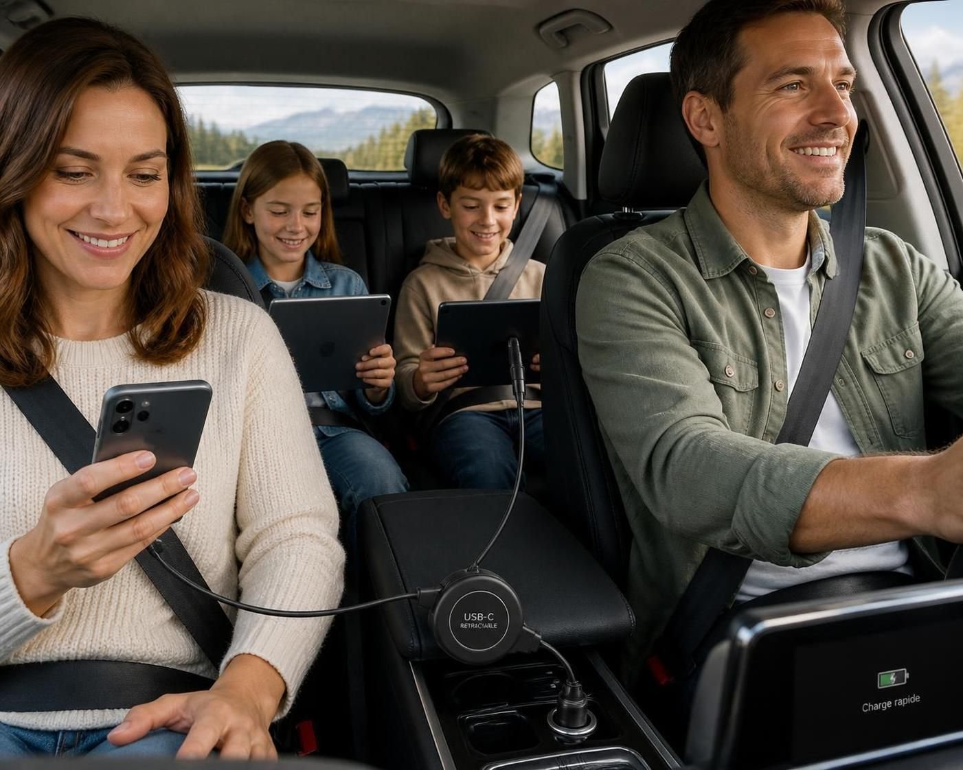 découvrez mon astuce secrète pour les longs trajets en voiture avec mes enfants : un câble usb-c rétractable à 14 $, pratique et efficace pour garder tous vos appareils chargés en déplacement.