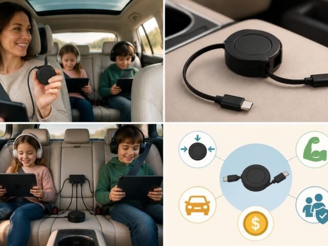 Ce câble USB-C rétractable à 14 $ est mon astuce secrète pour supporter les longs trajets en voiture avec mes enfants